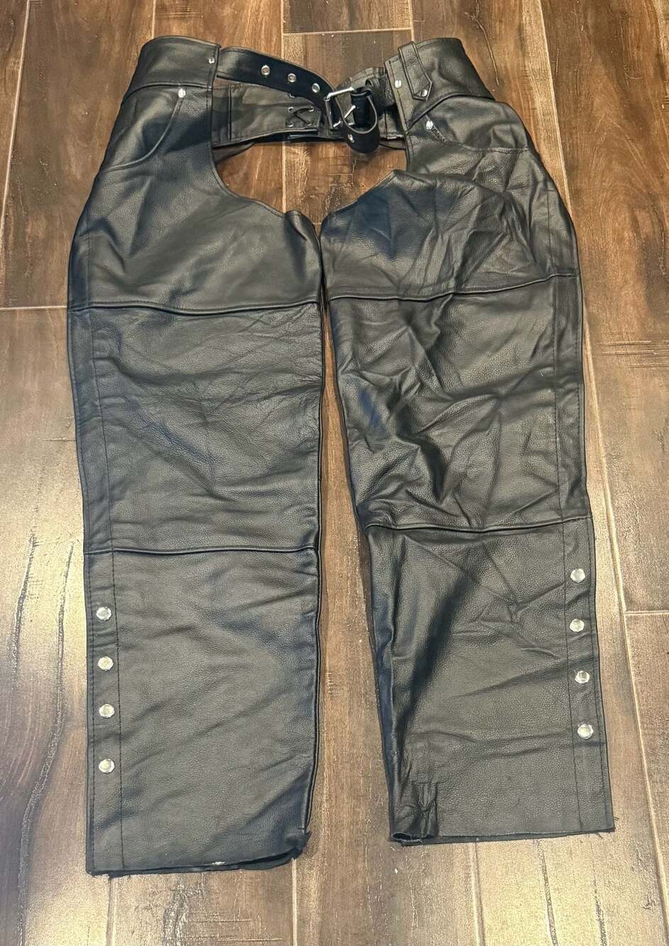Alpha Cycle Gear Black Leather Motorcycle Chaps